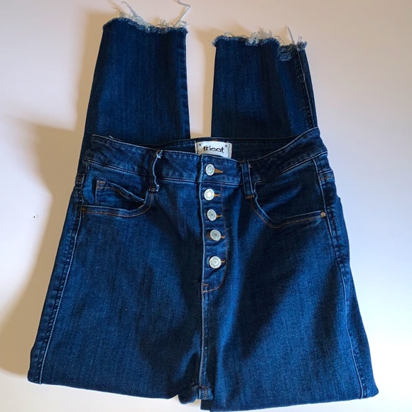 Tricot Button Fly Distressed Hem Jeans - Picture 7 of 9